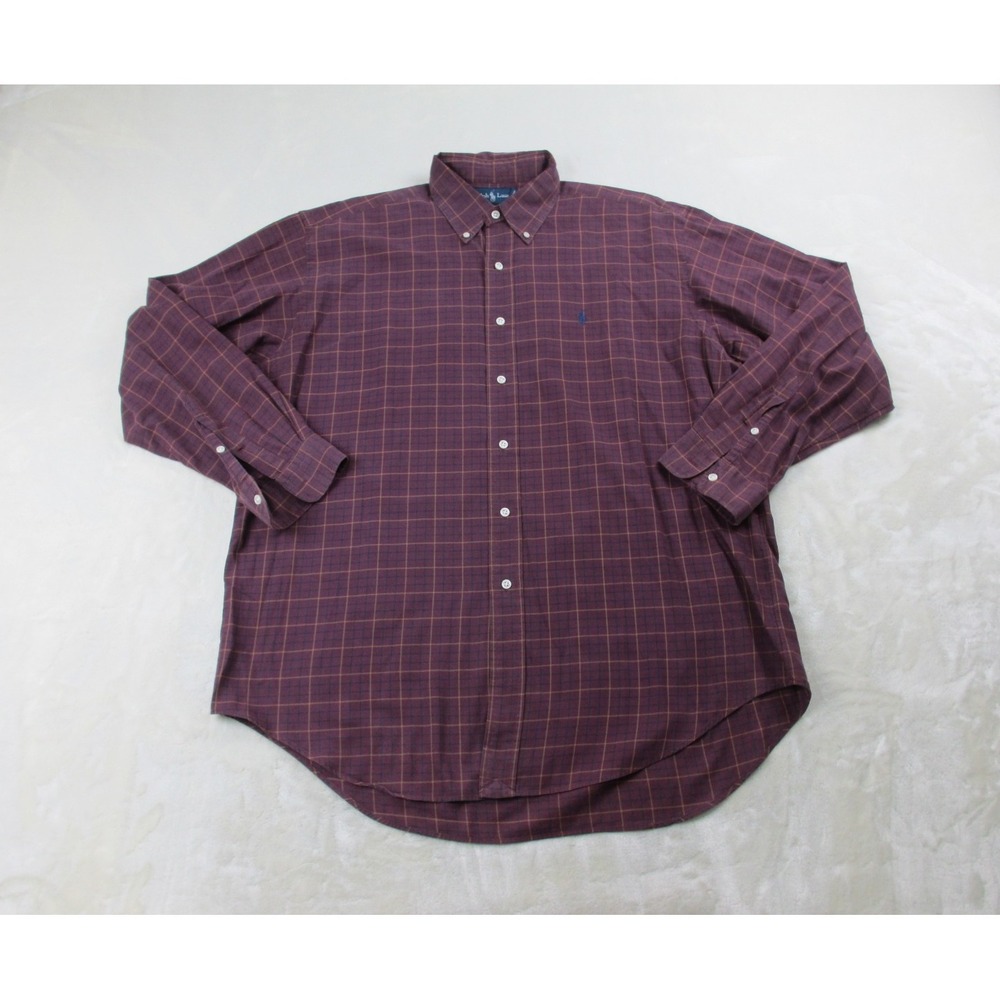 Ralph Lauren Shirt Mens Large Red Plaid Pony Blake Button Up Preppy‎ Casual*